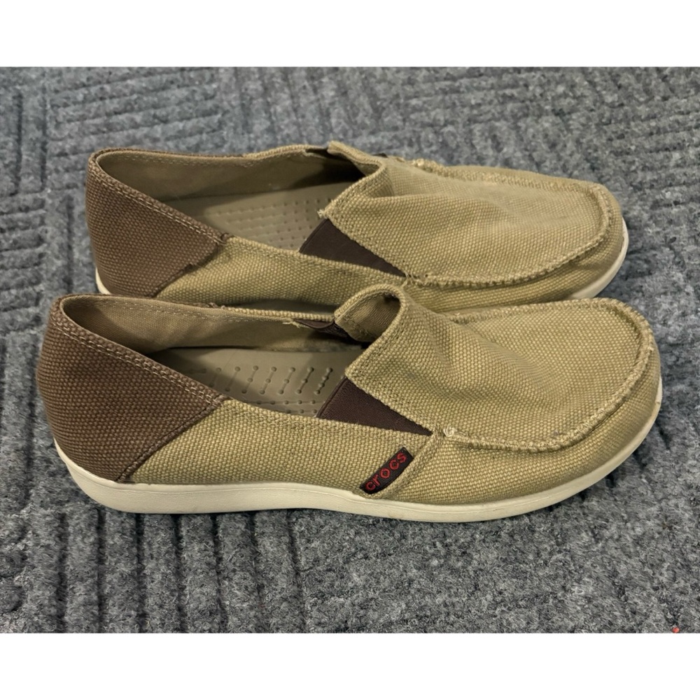 Crocs Santa Cruz canvas tan slip on loafers